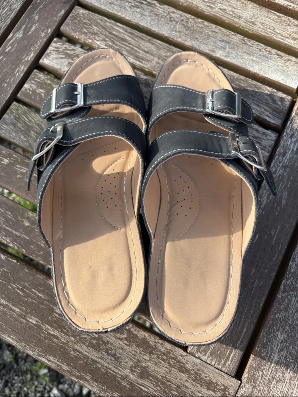 Black Buckle Wedge Sandals - Comfortable Women's Slip-On